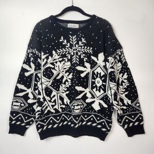 VTG 90s Chunky Sweater Womens M Holiday Event‎ Piece Knitted Snowflake Oversized